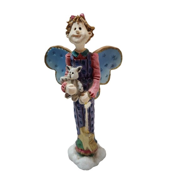 Heavensent Angel Figurine Russ Berrie Item No 13824 Girl Holding Cat And Star - Picture 1 of 14